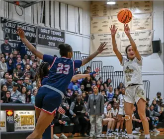  ?? PHOTO BY GIL CASTRO-PETRES ?? Bishop Montgomery guard Sophia Dignadice shoots a jumper during Tuesday night's CIF Southern California Division I Regional championsh­ip game against visiting Brentwood.