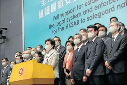  ?? Foto: E.P. ?? Carrie Lam, jefa ejecutiva de Hong Kong, anuncia que quiere aplicar la ley de seguridad lo antes posible.