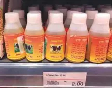  ??  ?? ■ The picture of bottles branded ‘Gomutra’ on a supermarke­t shelf, which was circulated as part of the WhatsApp message.