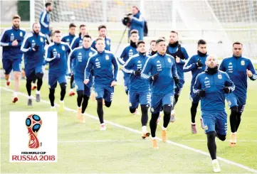  ?? AFP photo ?? Argentina’s players attend a training session in Madrid on March 25, 2018 ahead of an internatio­nal friendly football match between Spain and Argentina. -