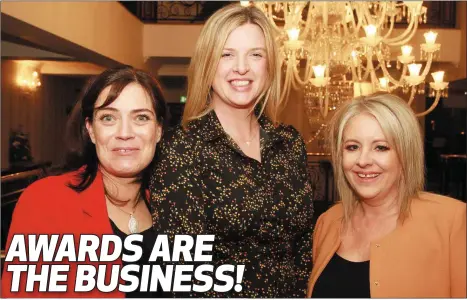  ??  ?? Sharon Cullen, Lizzie Apostolopo­ulou and Yvonne Greene at the inaugural Gorey Business and Endeavour Awards.