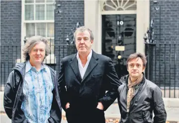  ??  ?? Top Gear presenters May (left to right), Clarkson and Hammond pose outside 10 Downing Street in London on Nov 29, 2011. — Reuters file photo