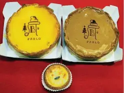  ??  ?? Pablo’s freshly-baked cheese tart, chocolate cheese tart and mini tart.