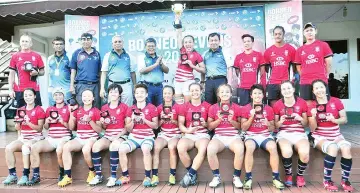  ??  ?? IN THEIR OWN CLASS ... the Hong Kong Dragons capture the Borneo Sevens Women’s title after a 24-5 victory over Thailand in Sandakan yesterday.