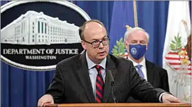  ?? YURI GRIPAS / POOL VIA AP, FILE ?? Former acting Assistant U.S. Attorney General Jeffrey Clark speaks as he stands next to former Deputy Attorney General Jeffrey A. Rosen during a news conference at the Justice Department in Washington on Oct. 21, 2020.