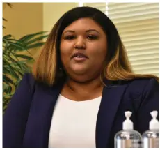  ?? (Pine Bluff Commercial/I.C. Murrell) ?? Ka’Lisa Stanfield talks to members of the Southeast Arkansas College community during a public forum introducin­g her as a candidate for athletic director and dean of students Wednesday at the college’s Welcome Center.