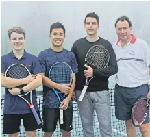  ??  ?? The men’s doubles finalists were from the left William Cutforth, Ethan Lee, Steve Myers and Ashley Martin.