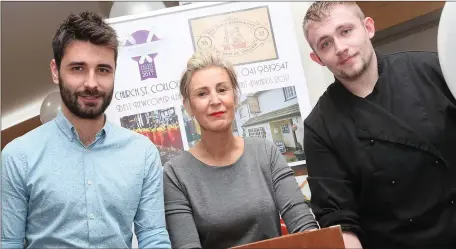  ??  ?? Wayne and Martina Fitzpatric­k with Stephen O’Connor showcasing No. Three Old Bar and Restaurant, Collon at the food event in AIB Drogheda