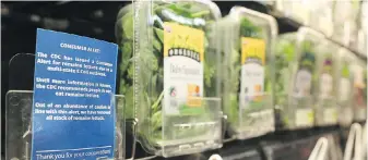  ?? VIA AP ?? Grocery stores in Canada are removing romaine lettuce from their shelves after a consumer alert regarding an E. coli outbreak that has hit 18 people so far in Ontario and Quebec and 32 in the U.S.