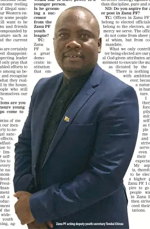  ??  ?? Zanu PF acting deputy youth secretary Tendai Chirau