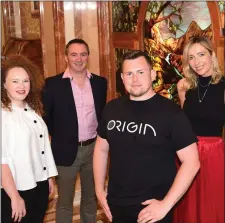  ?? Photo by Michelle Cooper Galvin (front) ?? Niall Harty of Origin Protein Bars with Julianne O’Leary; Eamonn Sayers, Guinness Enterprise Centre; and Edel Fitzgerald of Reputation Inc at Prosper Kerry in the Killarney Plaza on Friday.