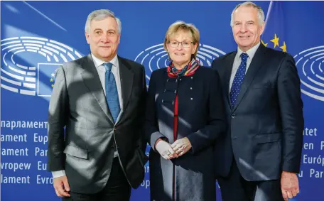  ??  ?? Vice President of the European Parliament and MEP for Louth, Mairead McGuinness, is pictured meeting local Fine Gael councillor, Oliver Tully, Baltray, Co Louth, on his recent visit to the Parliament in Brussels. McGuinness introduced Cllr Tully to the...