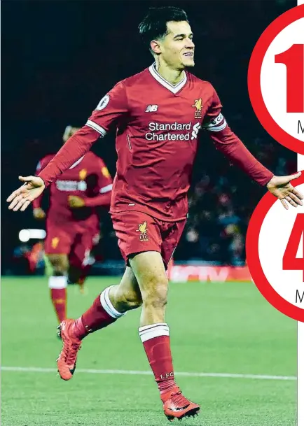  ?? FOTO: GETTY IMAGES ?? Coutinho está en un gran momento de forma con el Liverpool pero sigue firme en su postura de recalar en el Camp Nou