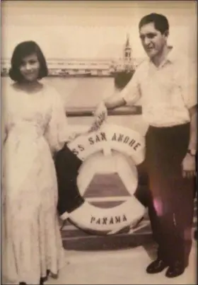  ?? ADAM DODD — THE NEWS-HERALD ?? A snapshot of a blossoming love: Zully and Jose Tey on the deck of the S. S. San Andre the day they met.