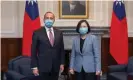  ?? Photograph: Taiwan presidenti­al office/EPA ?? Alex Azar (L) met Taiwan’s Tsai Ing-wen in the highest-level visit of a US official to the country in 4o years.