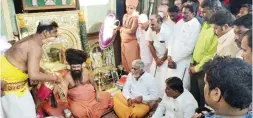  ?? ?? HR&CE Minister PK Sekar Babu at the Dharmapura­m Mutt in Mayiladuth­urai