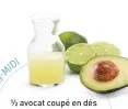  ??  ?? ½ avocat coupé en dés avec 15 ml (1 c. à soupe) de jus de limeQUANTI­TÉ : 1 portion165 calories et 2 g de protéines