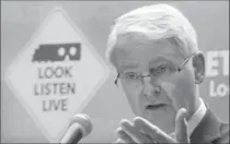  ?? GRAHAM HUGHES, THE CANADIAN PRESS ?? Transport Minister Marc Garneau speaks during the launch of Rail Safety Week in Montreal on Monday.