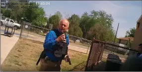  ?? (AP/City of Uvalde) ?? This image from video released by the city of Uvalde, Texas, shows city police Lt. Mariano Pargas responding to a shooting at Robb Elementary School, on May 24, 2022 in Uvalde, Texas.