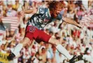  ?? Photograph: Patrick Hertzog/AFP/Getty Images ?? Alexi Lalas in action for USA.