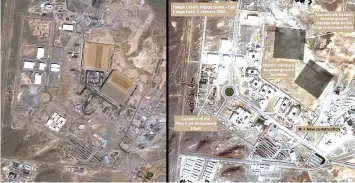  ??  ?? — AFP photo A file combinatio­n photo shows satellite images of the Natanz uranium enrichment site, 160km south of Tehran, Iran. The left image was captured by a DigitalGlo­be in September 2002 and the right in January, 2006.