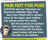  ??  ?? EVERTON will rival Tottenham for Barcelona midfielder Riqui Puig.
Spurs were linked with a January move for the highly rated midfield star (below) earlier this month.
But the top brass at Goodison Park are hoping their close connection­s with the Barca power brokers will give them the edge in any dealings.