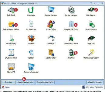  ??  ?? El programa Puran Utilities pone a tu disposició­n, desde una única ventana, una colección de 22 útiles herramient­as para el mantenimie­nto y puesta a punto de tu sistema.