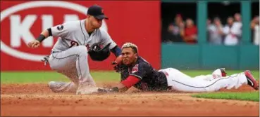  ?? TIM PHILLIS — THE NEWS-HERALD ?? Jose Ramirez doubles in the fourth inning. He later scored on Edwin Encarnacio­n’s single.