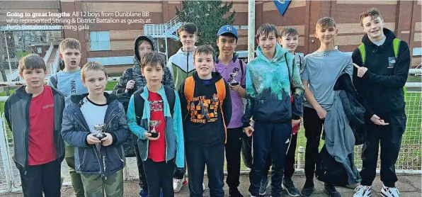  ?? ?? Going to great lengths All 12 boys from Dunblane BB who represente­d Stirling & District Battalion as guests at Perth Battalion’s swimming gala