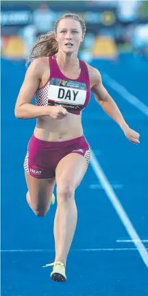  ?? Picture: GETTY IMAGES ?? Riley Day wins the under-18 women’s 100m final at the Australian championsh­ips this year.