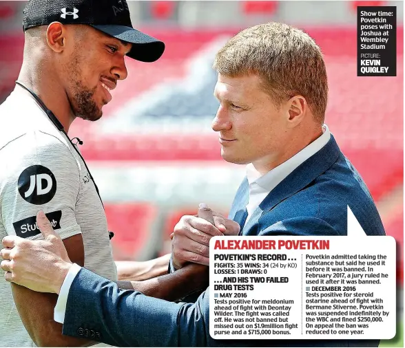  ?? PICTURE: KEVIN QUIGLEY ?? Show time: Povetkin poses with Joshua at Wembley Stadium