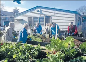  ??  ?? IN THE GARDEN: Activities co-ordinator Maureen Herrick with residents Fay, Terese, Emily and Edie in the garden. The garden is planted and cared for by residents and produce is used in the kitchen for meals and snacks.