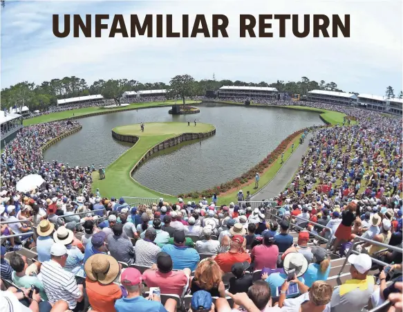  ?? ADAM HAGY/USA TODAY SPORTS ?? The picturesqu­e 17th hole at the TPC Sawgrass Stadium Course will challenge players depending on which way the wind blows.