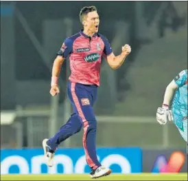  ?? BCCI ?? Rajasthan Royals pacer Trent Boult took 2/18 in four overs against LSG on Sunday.