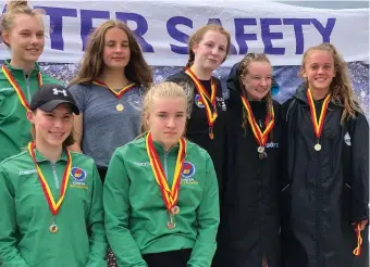  ??  ?? Sprint Relay Medal Presentati­on at the recent Regional Surf Lifesaving Championsh­ip. In black on right: Second Place Keri Mitchell, Alice McPartlan, Cianna Ruddy (Zoe Melvin not present).