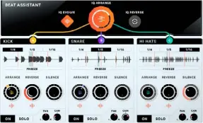  ??  ?? Rhythmiq zerlegt einen Audio-Loop in bis zu drei Stems, deren Slices dann neu zusammenge­setzt werden können.