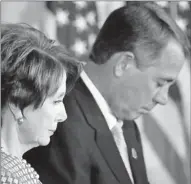  ?? By Mandel Ngan, Afp/getty Images ?? Not eye-to-eye: House Republican leader John Boehner and House Democratic leader Nancy Pelosi.