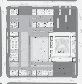  ??  ?? PLANTA BAJA. El planteo redefine la tipología tradiciona­l de claustro.