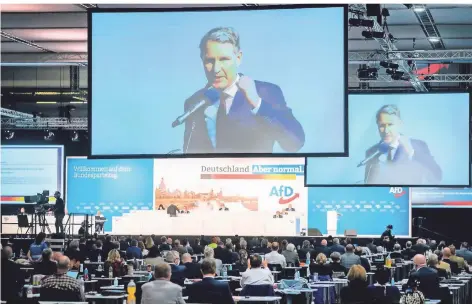  ?? FOTO: KAY NIETFELD/DPA ?? Björn Höcke bei einem seiner Interventi­onen beim Afd-parteitag in der Dresdner Messehalle.