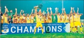  ?? AIFF ?? The victorious Kerala football team after winning their seventh Santosh Trophy.