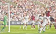  ?? REUTERS ?? West Ham’s Tomas Soucek (2nd right) scores on Sunday.