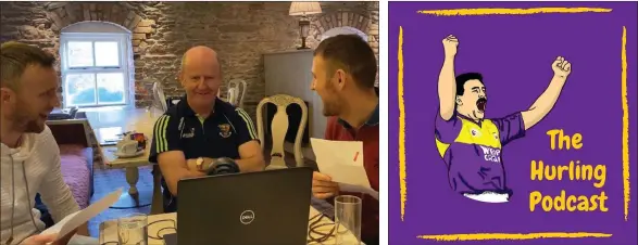  ??  ?? Tom Dempsey sitting down with The Hurling Podcast duo Garry Doran and Ben Bernie before the Covid-19 restrictio­ns came into force.