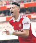  ?? AFP ?? Arsenal’s Gabriel Martinelli celebrates after scoring a goal in the Premier League.