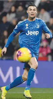  ?? — AFP ?? Juventus’ Cristiano Ronaldo scores against SPAL in their Serie A match in Ferrara on Saturday.