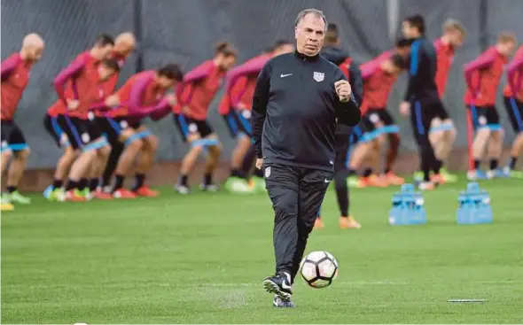  ?? AP PIC ?? United States coach Bruce Arena prepares his team for today’s World Cup qualifier against Honduras in California.