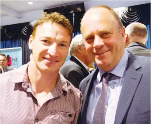  ?? Photograph: Davyd Reid. ?? Warragul Greyhound Racing Club general manager Adrian Scott (right) looks forward to welcoming AFL games record holder Brent Harvey to the Warragul Cup on Saturday, January 13;