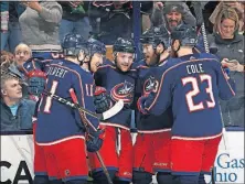  ?? [ADAM CAIRNS/DISPATCH] ?? Mark Letestu, center, made an immediate impact in his first game back with the Blue Jackets, scoring a goal in the first period.