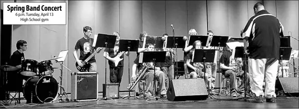  ?? Photograph submitted ?? Spring Band Concert 6 p.m. Tuesday, April 13 High School gym
Pea Ridge Jazz Band performed at Arends Art Center, Bentonvill­e, under the direction of band director Matt McCool.