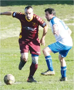  ??  ?? Striker Jarrod Buckley-Smith shows great determinat­ion during the reserves 4-0 victory over Leongatha. The Dragons showed no signs of rust after a week off and sit top of the table after seven rounds.