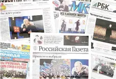  ?? — AFP photo ?? Front pages of Russian newspapers reporting on the victory of Putin in the presidenti­al election.